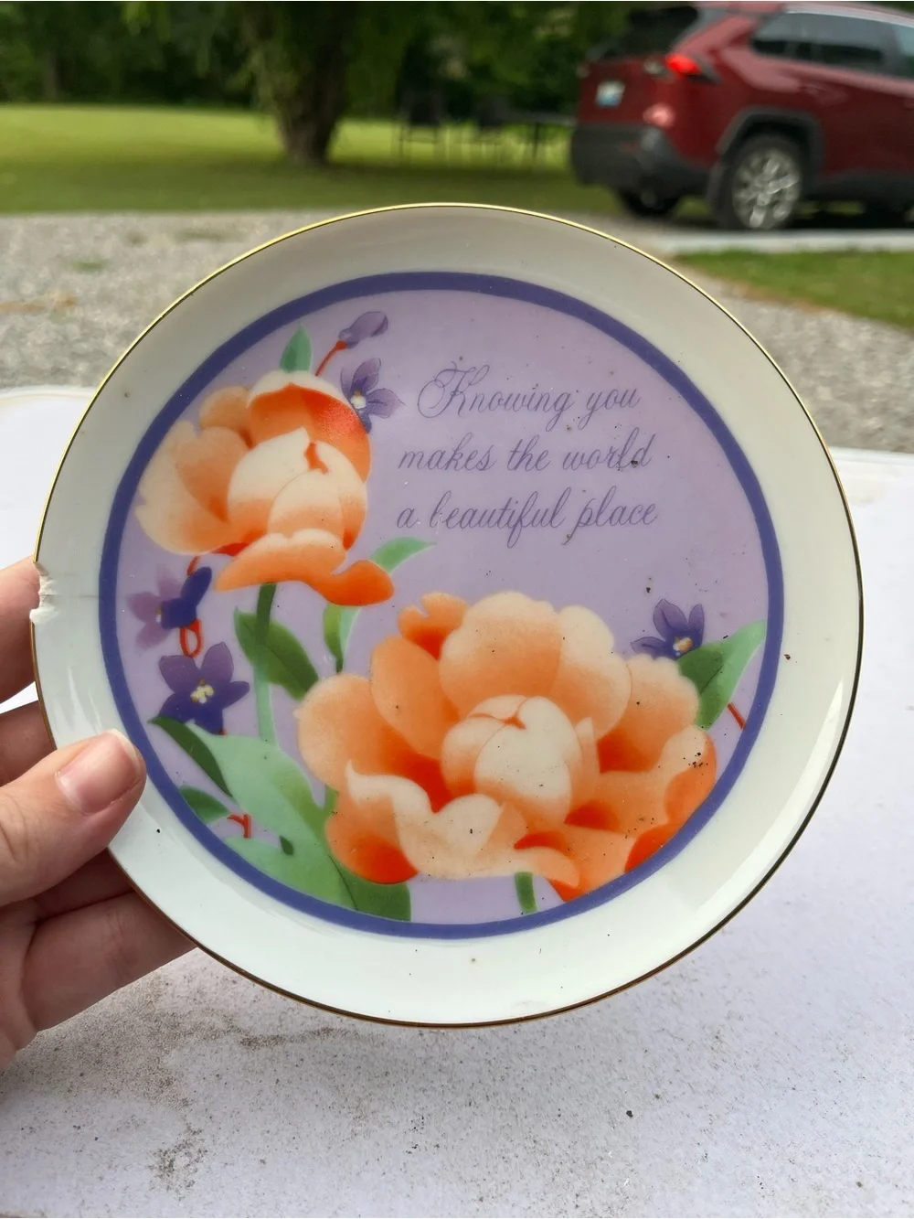 Decorative Floral Sentiment Plate in Orange and Purple